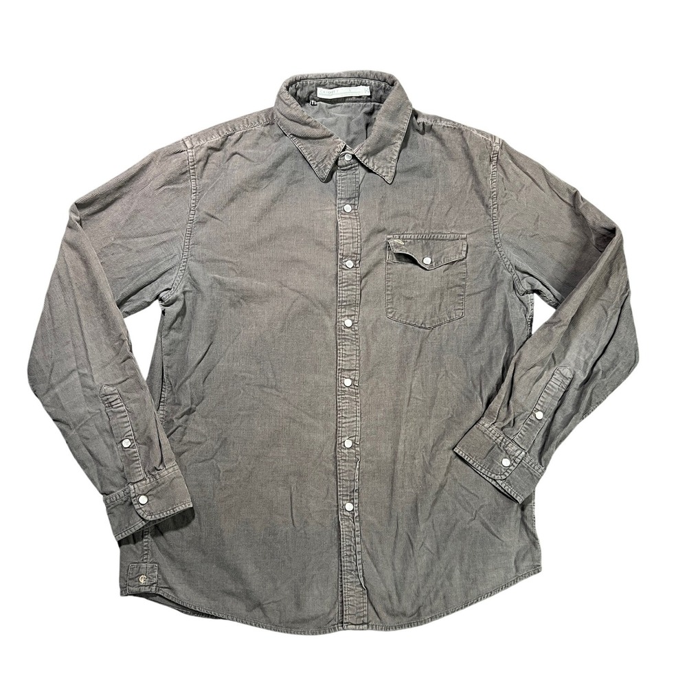 Criquet Mens Large Gray Corduroy Western Pearl Snap Front Long Sleeve Shirt READ